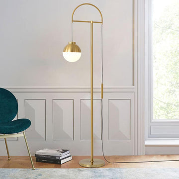 Modern Arc Gold Floor Lamp with White Glass Globe Shade 1-Light